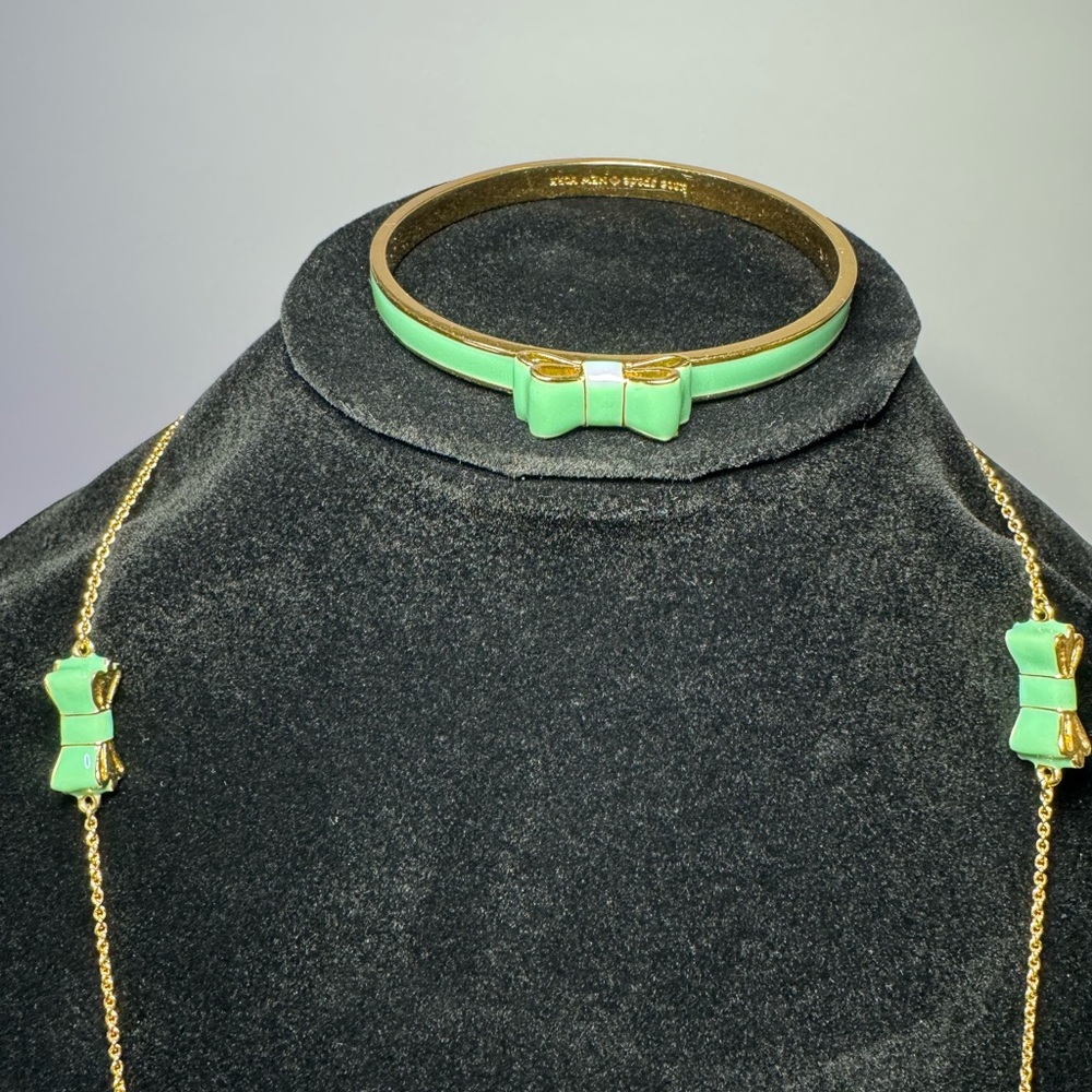 Kate Spade aqua blue and gold tone Bow Jewelry Set